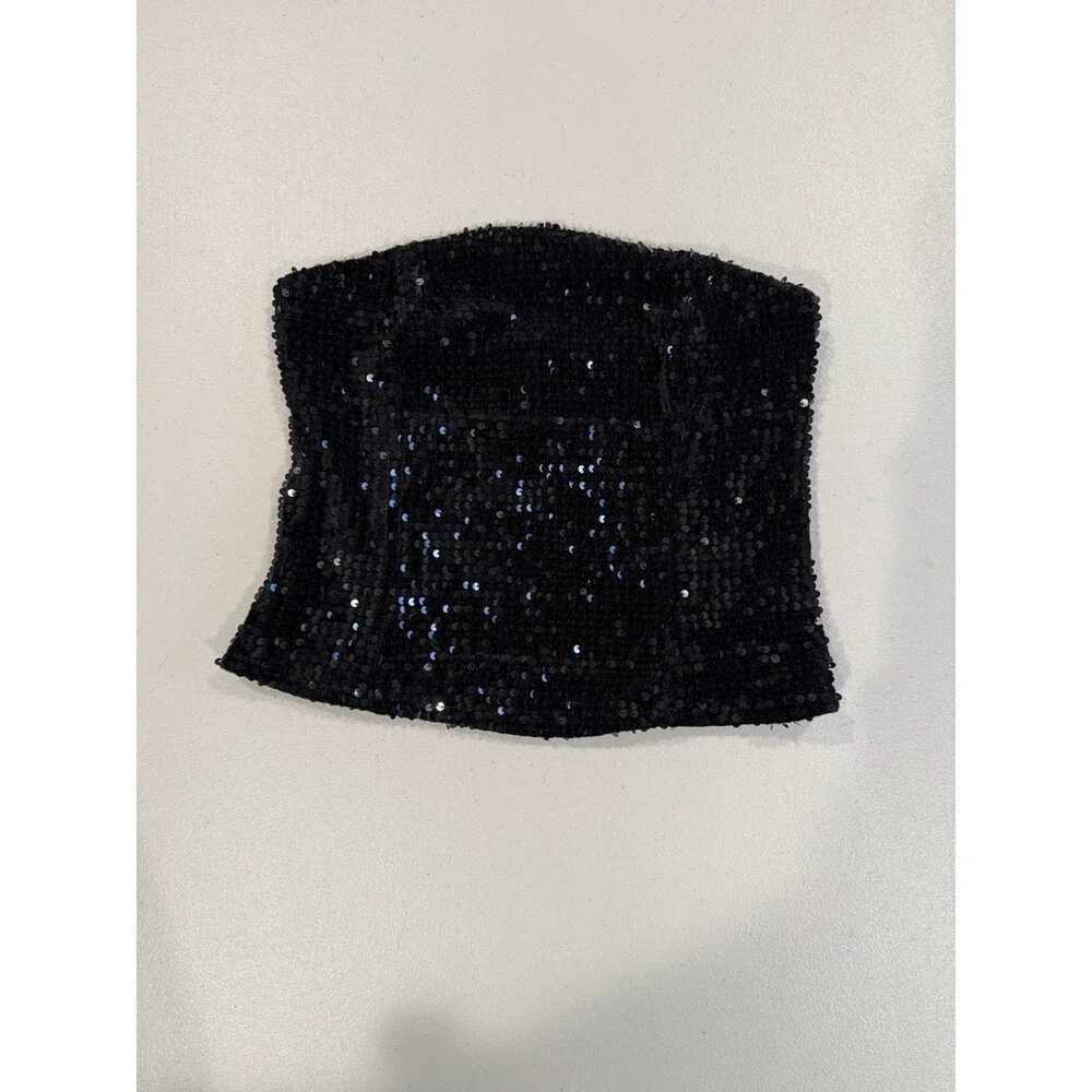 Renvy Sequin Tube Top Womens Small Black Y2K Lined Stretch Whimsigoth Festival